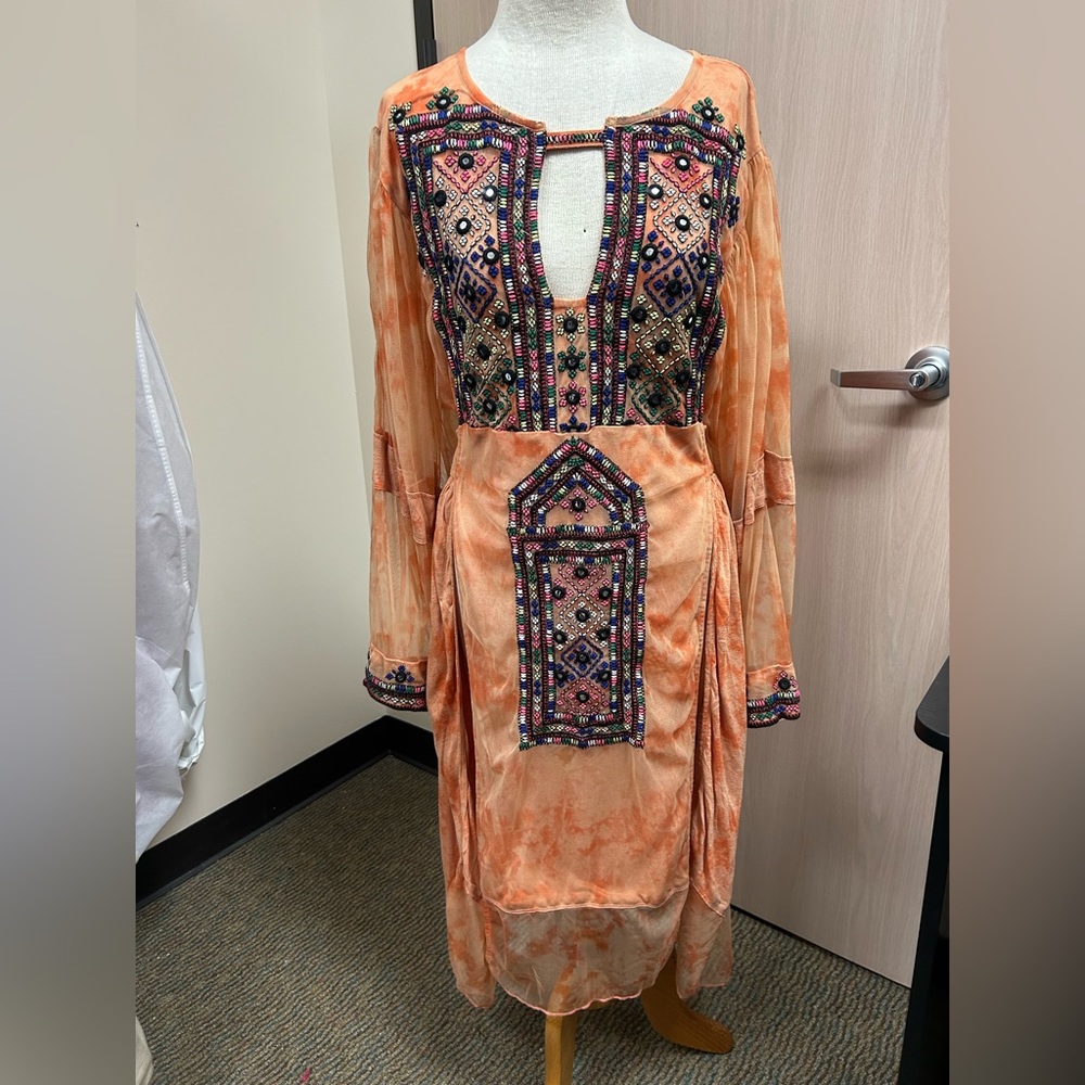 Free People Orange Embroidered Tunic